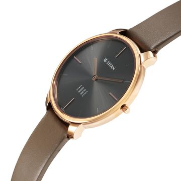 Women Edge Black Dial Black Leather Strap Watch
