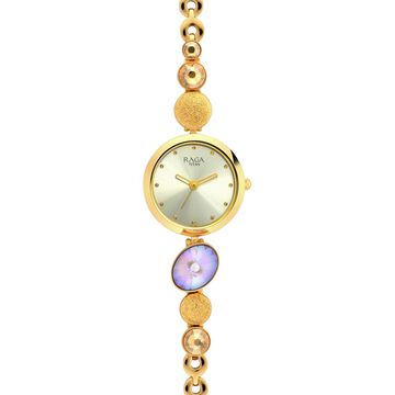 Titan Raga Moments Of Joy Quartz Analog Mother of Pearl Dial Golden Metal Strap Watch For Women