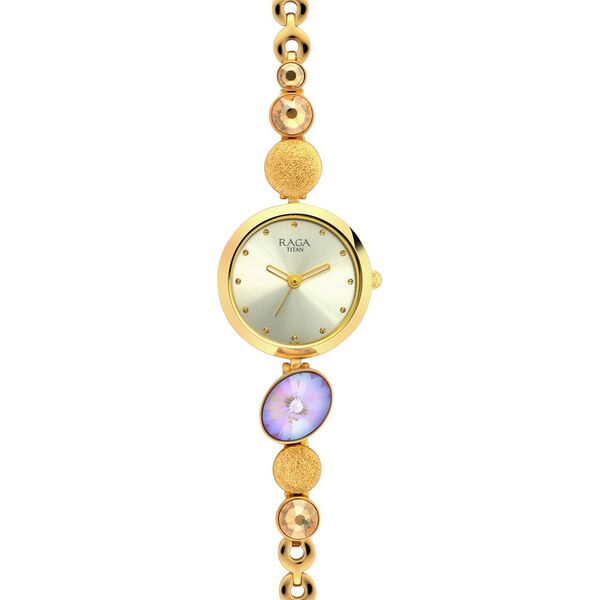 Titan Raga Moments Of Joy Quartz Analog Mother of Pearl Dial Golden Metal Strap Watch For Women - image number 1