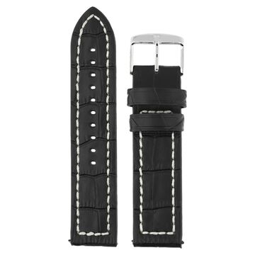 22 mm Black Genuine Leather Strap for Men