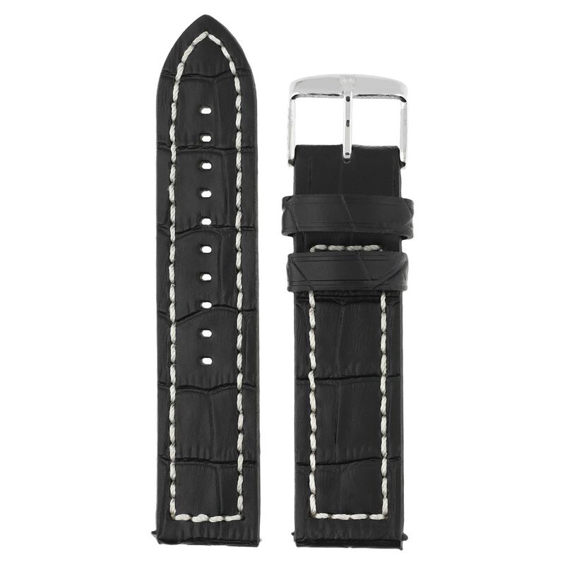 22 mm Black Genuine Leather Strap for Men