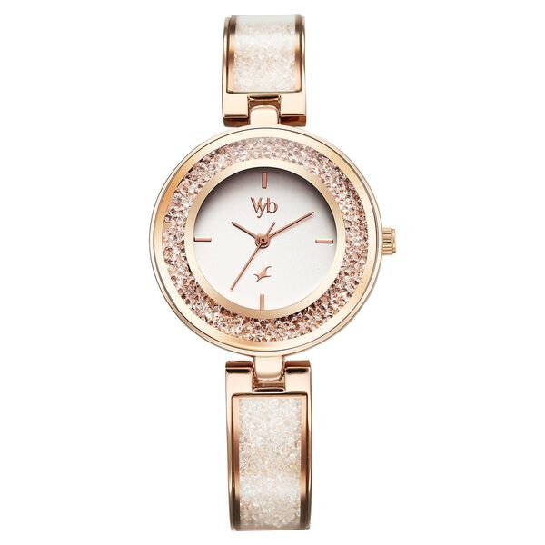 Fastrack Vyb Starlet Quartz Analog White Dial Rose Gold Color Metal Strap Watch For Girls - image number 1