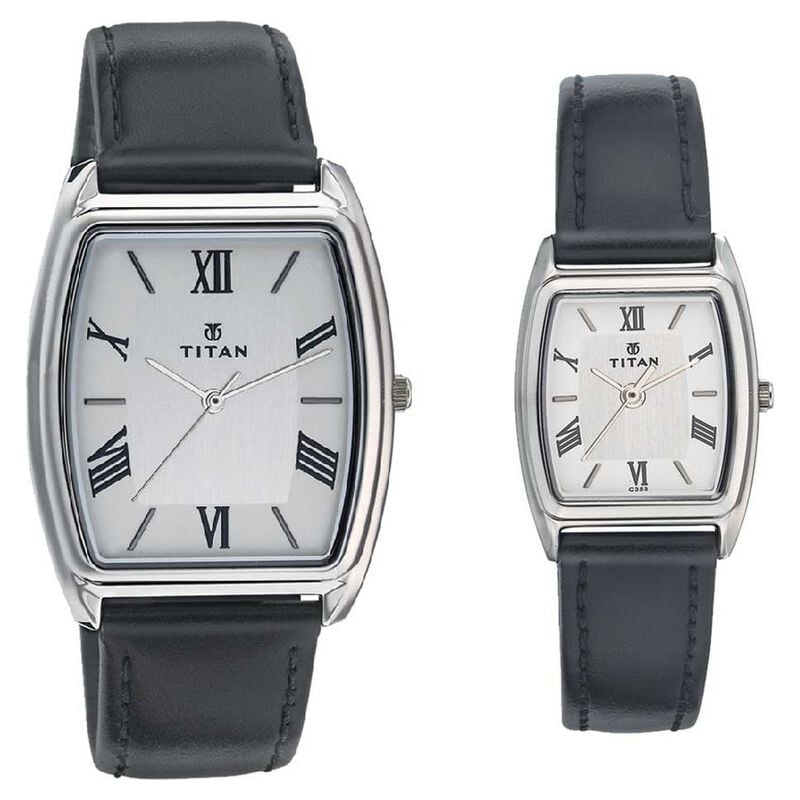 Titan Quartz Analog Silver Dial Watch for Couple