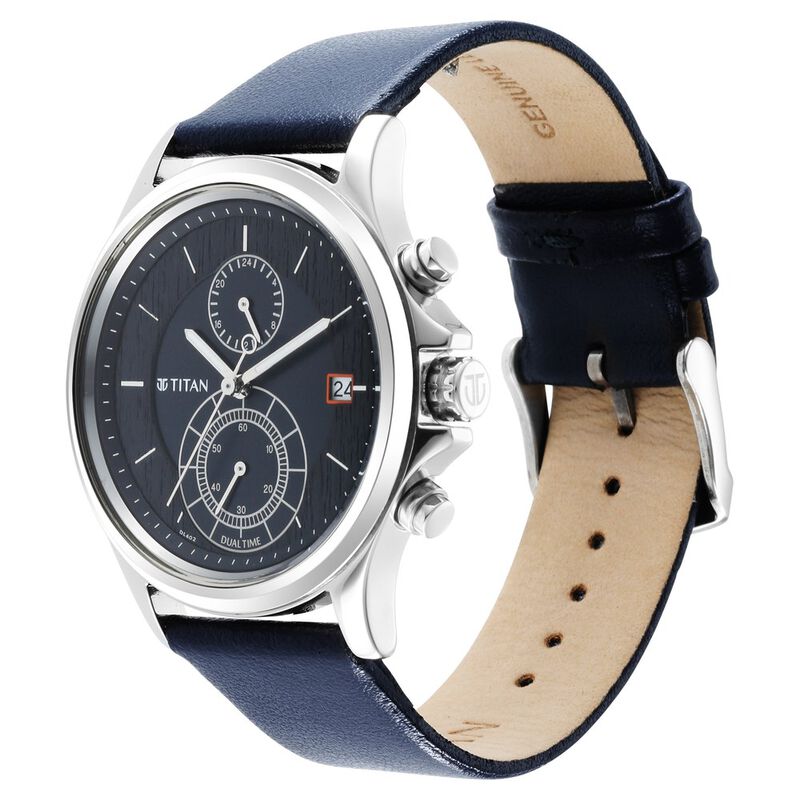 Titan Workwear Blue Dial Dual Time Leather Strap watch for Men - image number 2