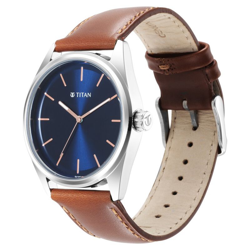Titan Quartz Analog Blue Dial Leather Strap Watch for Men - image number 2