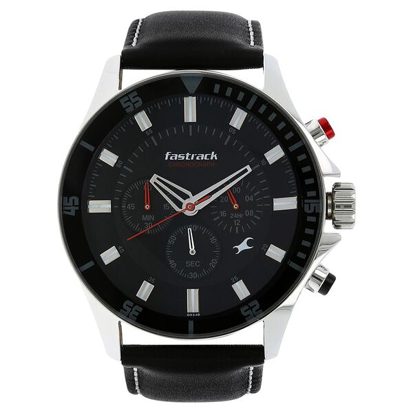 Fastrack Big Time Quartz Chronograph Black Dial Leather Strap Watch for Guys - image number 0