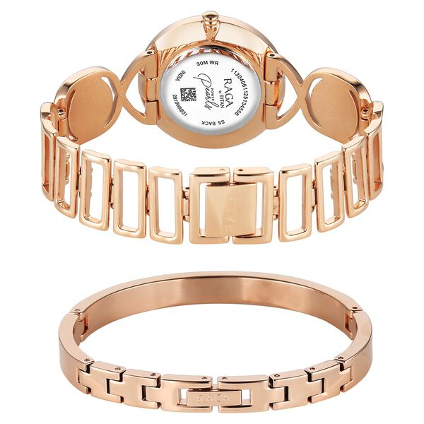 Titan Raga Power Pearls Quartz Analog Mother of Pearl Dial Rose Gold Metal Strap Watch For Women - image number 4