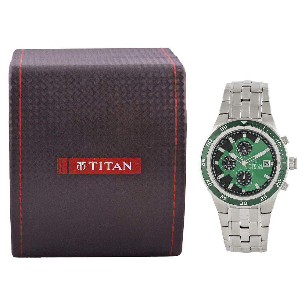 Buy Online Titan Chronograph Green Dial Stainless Steel Strap