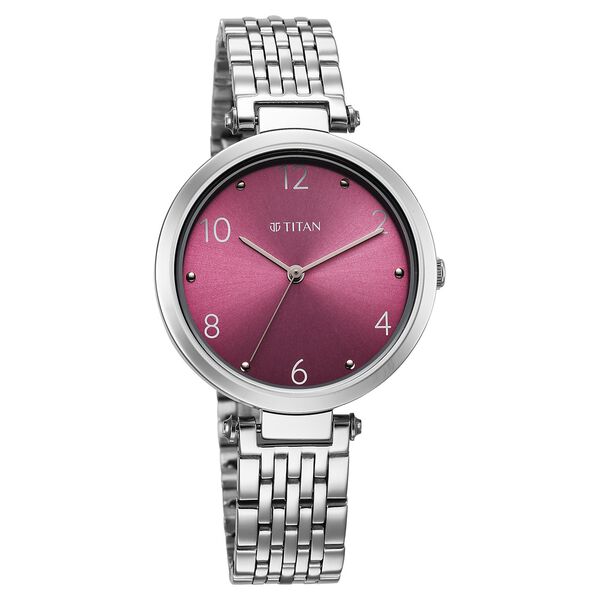 Titan Workwear Quartz Analog Purple Dial Silver Colour Metal Strap Watch For Women - image number 1