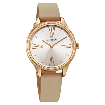 Titan Neo Quartz Analog Silver Dial Beige Leather Strap Watch For Women