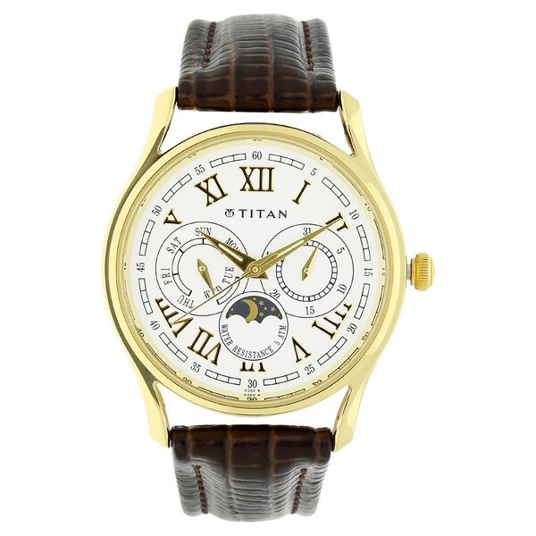 Titan Quartz Multifunction White Dial Leather Strap Watch for Men - image number 0