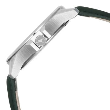 Fastrack Groove Quartz Analog with Date Grey Dial Green Leather Strap Watch For Guys