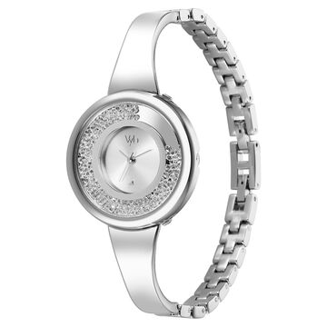 Fastrack Vyb Diva Quartz Analog Silver Dial Silver Metal Strap Watch For Women