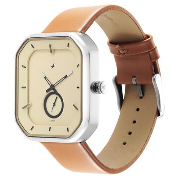 Fastrack After Dark Beige Dial Leather Strap Watch for Guys