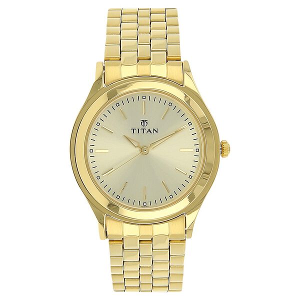 Titan Quartz Analog Champagne Dial Stainless Steel Strap Watch for Men - image number 0