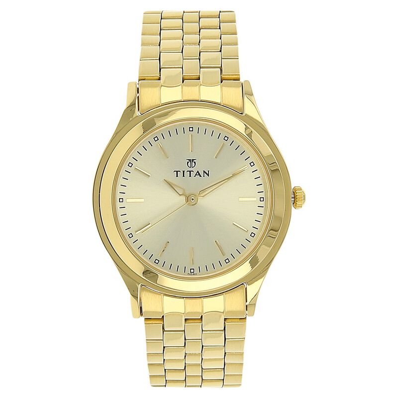 Titan Quartz Analog Champagne Dial Stainless Steel Strap Watch for Men