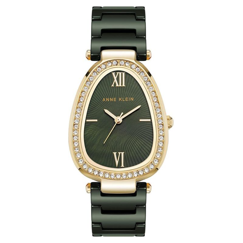 Anne Klein Quartz Analog Green Dial Green Ceramic Strap Watch For Women