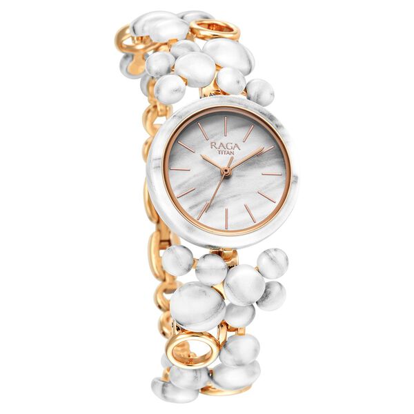 Titan Raga Ceramics Quartz Analog White Dial Metal Strap Watch For Women - image number 1