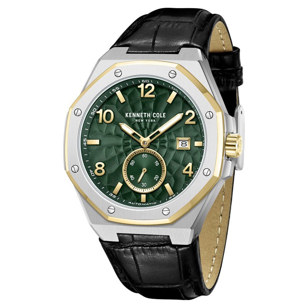 Buy Online Kenneth Cole Automatic Black Leather Strap Watch For