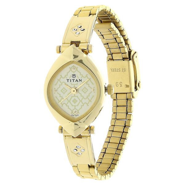 Titan Quartz Analog Champagne Dial Stainless Steel Strap Watch for Women - image number 1