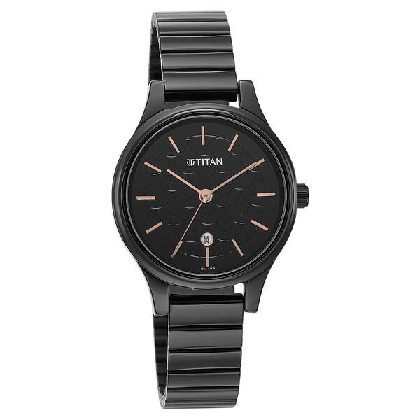 Titan Karishma Quartz Analog Black Round Dial Black Stainless Steel Strap Watch For Women - image number 0