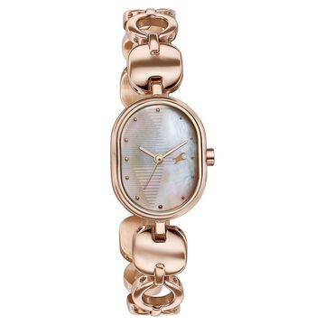 Fastrack Style Up Quartz Analog Mother Of Pearl Dial Rose Gold Metal Strap Watch For Girls
