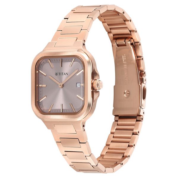 Titan Slim Square Quartz Analog with Date Lavender Dial With Rose Gold Color Stainless Steel Strap Watch For Women - image number 2
