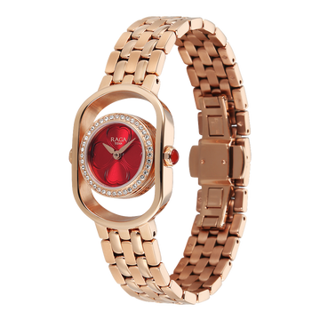 Titan Raga Paris, with Love Quartz Analog Red Mirror Polished Dial Rose Gold Stainless Steel Strap Watch For Women