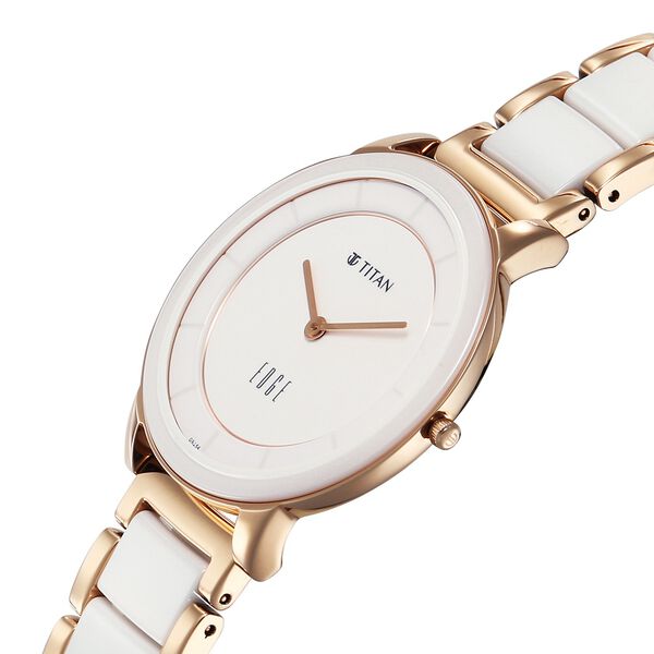 Titan Edge Melange Quartz Analog White Dial Pink Steel & Ceramic Strap Watch For Women - image number 3