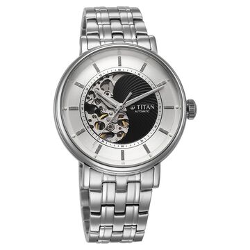 Titan Yin Yang Skeletal Automatic Analog with Black Dial Silver Stainless Steel Strap Watch for Men