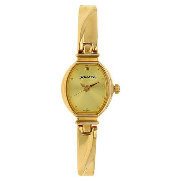 Sonata Quartz Analog Champagne Dial Metal Strap Watch for Women