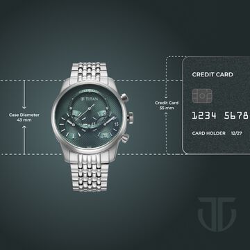 Titan Micromotors Analog with Independent Hour, Minute and 2nd Sub-Dial Green Dial Stainless Steel Strap Watch for Men