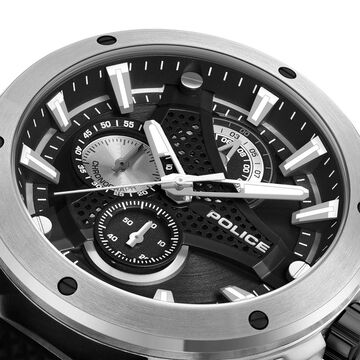 Police Quartz Chronograph Black Dial Black Silicone Strap Watch For Men
