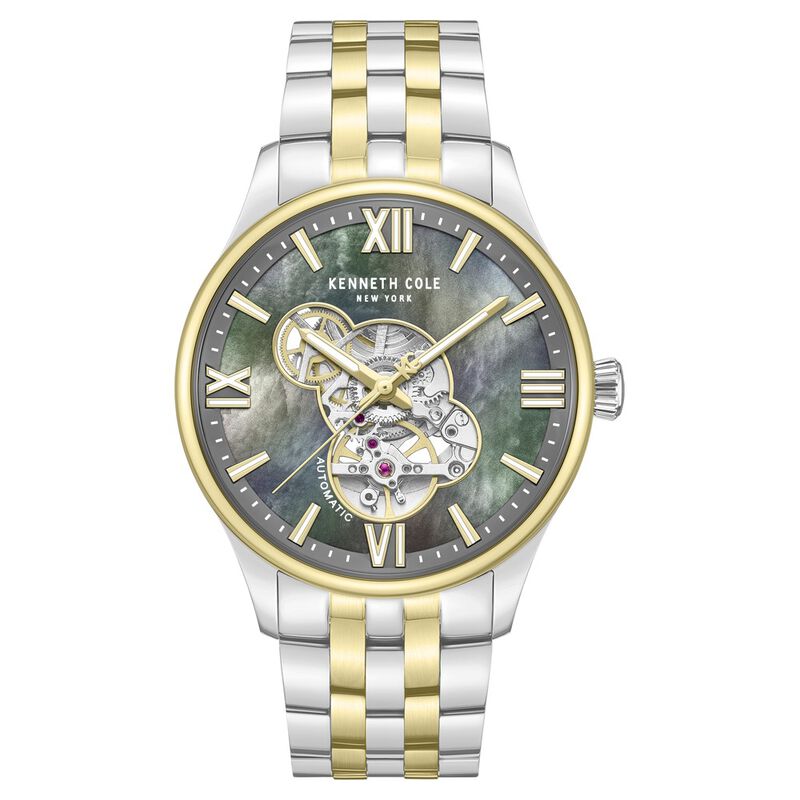 Kenneth Cole Automatic Automatic Mother Of Pearl Dial Two Toned Stainless Steel Strap Watch For Men