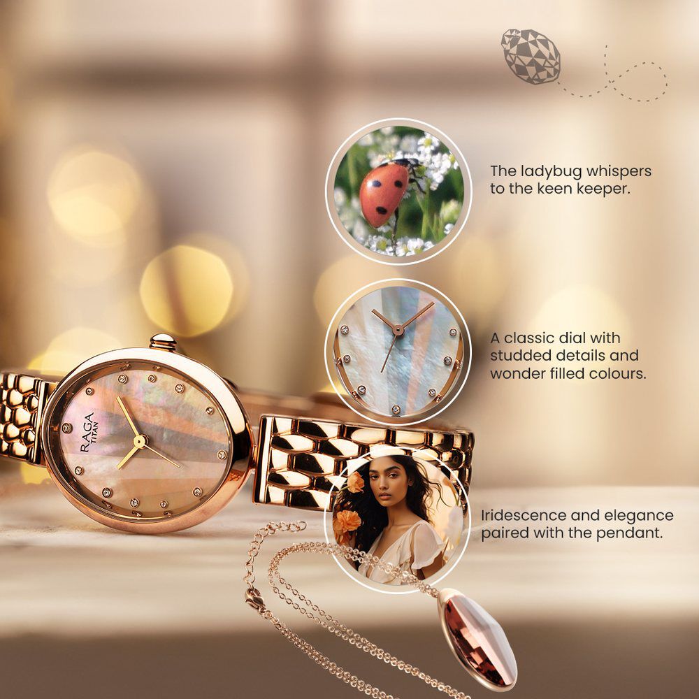Buy Online Titan Raga Memoirs Quartz Analog Mother Of Pearl Dial With Rose Gold Metal Strap Watch For Women 95258wm01f Titan