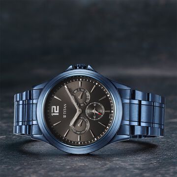 Titan Neo Splash Anthracite Dial Quartz Multifunction Stainless Steel Strap Watch for Men