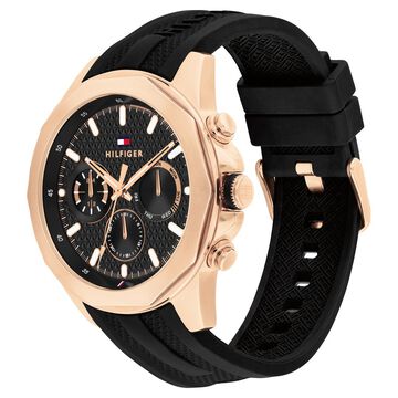 Tommy Hilfiger Multifunction Black Dial Silicone Strap Watch For Men