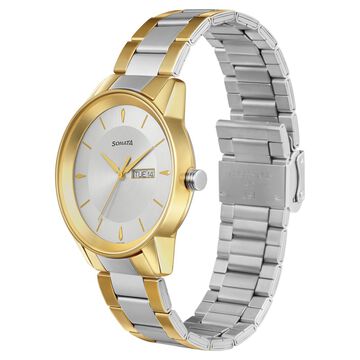 Sonata Quartz Analog with Day and Date Silver Dial Stainless Steel Strap Watch for Men