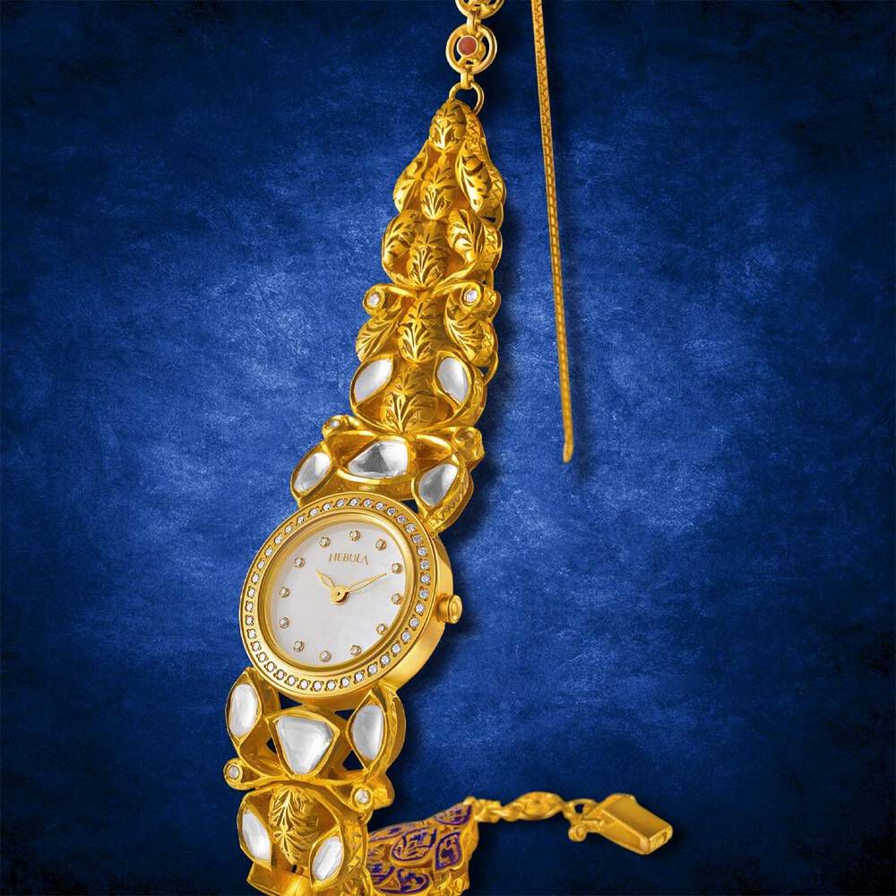 Buy Online Titan Nebula Nazakat Quartz Analog 22 Karat Solid Gold Watch for Women 5551dm01 Titan