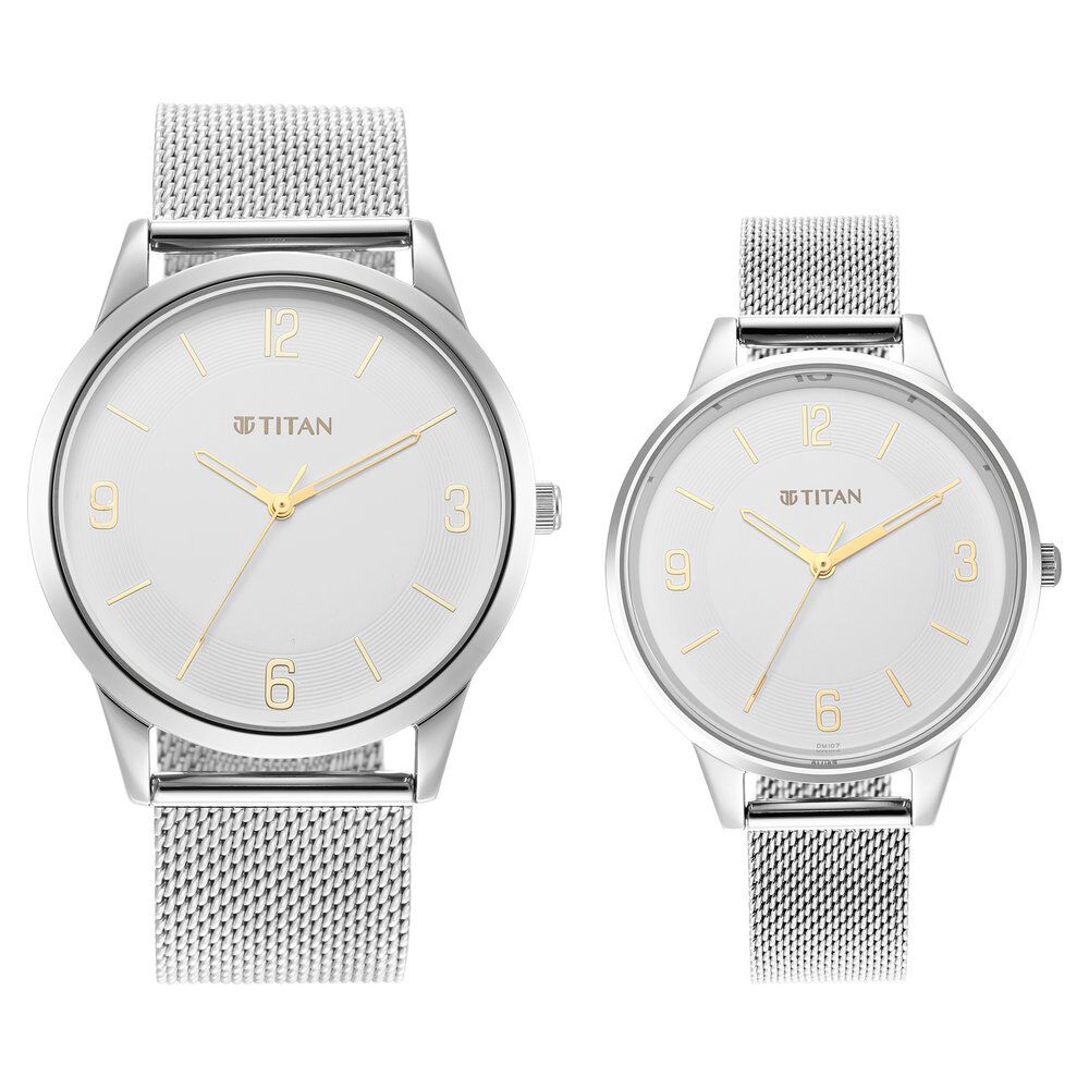 Buy Online Titan Quartz Analog White Dial Stainless Steel Strap