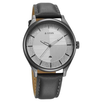 Titan Neo Economy Quartz Analog with Date Silver Dial Grey Leather Strap Watch For Men