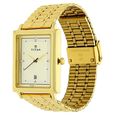 Titan Quartz Analog with Date Champagne Dial Golden Stainless Steel Strap Rectangular Shaped Watch For Men - image number 1