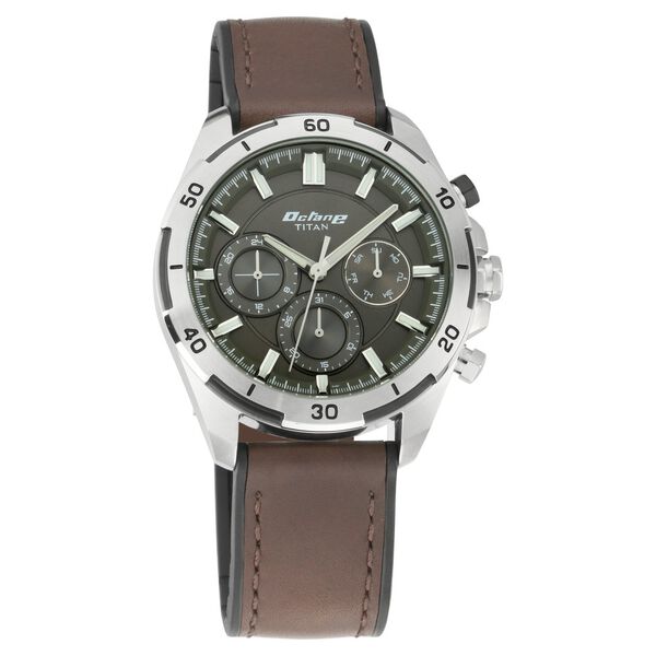 Titan Octane Hyper Lume Black Dial Quartz Multifunction Leather Strap watch for Men - image number 0