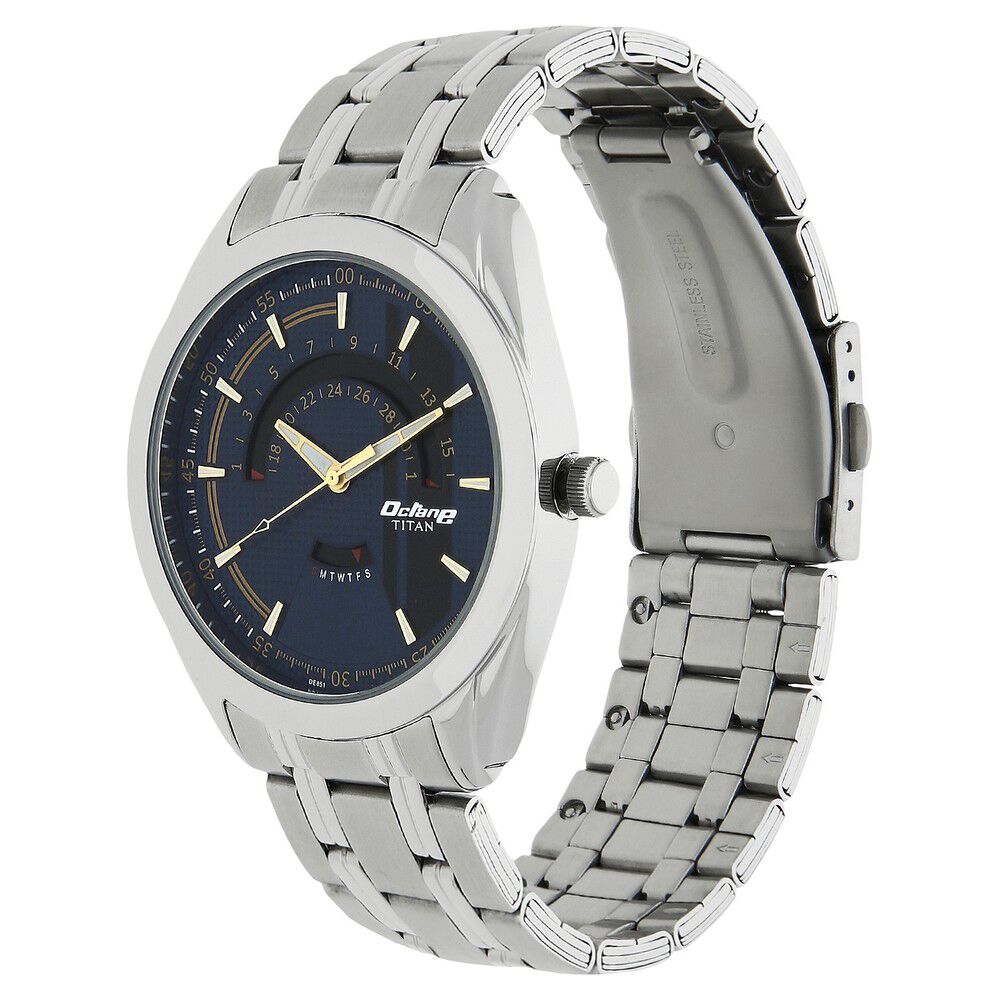 Buy Online Titan Quartz Analog with Date Blue Dial Stainless Steel Strap Watch for Men nm1582sm03 Titan