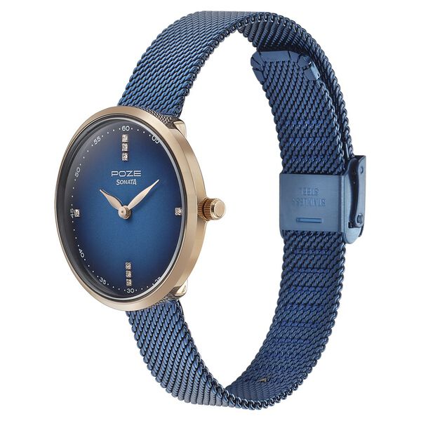 Sonata Poze Quartz Analog Blue Dial Mesh Strap Watch for Women - image number 2