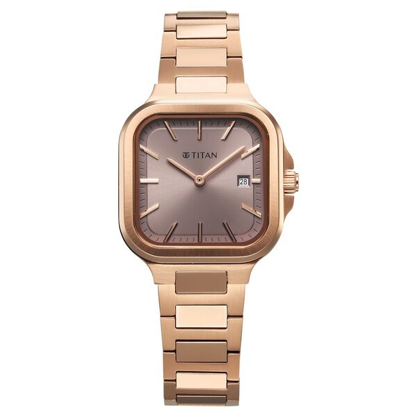 Titan Slim Square Quartz Analog with Date Lavender Dial With Rose Gold Color Stainless Steel Strap Watch For Women - image number 0