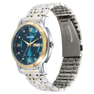 Sonata Wedding Quartz Analog Blue Dial Stainless Steel Strap Watch For Men