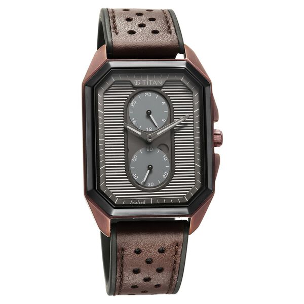 Titan Quartz Multifunction Anthracite Dial Stainless Steel Strap Watch for Men - image number 0