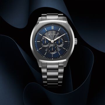 Titan Regalia Arc Analog with Day Date Second Subdial and Blue Dial Stainless Steel Strap Watch for Men