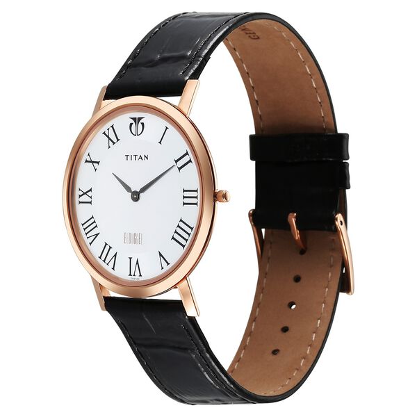 Titan Edge Quartz Analog White Dial Black Leather Strap Watch For Men - image number 5